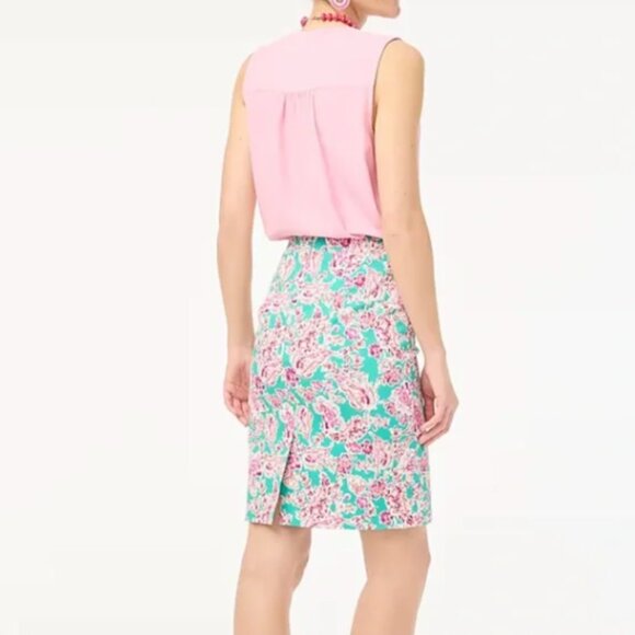 J Crew Factory Floral Printed Pencil Skirt Pink Sea Foam Summer NWT 6 - Picture 2 of 7